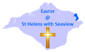 Clip Art of the Isle of Wight with Cross and words Easter @ St Helens