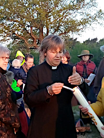 Photograph of Lighting of Pascal Candle at Easter 2019 Dawn Service on the Duver