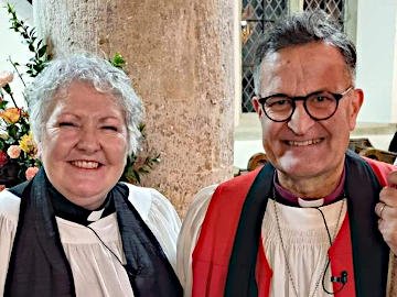 Photograph of Revd Karen Wilson with Bishop Jonathan on her Licensing as Priest-in-Charge of the Haven Benefice 12 November 2024
