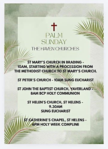 Poster with details of the services on Palm Sunday